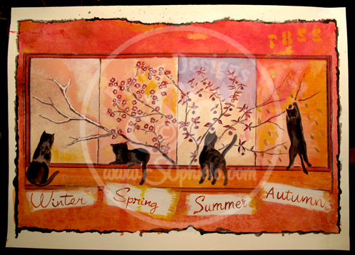 Cool Cats Original Acrylic Painting by Sophie Lo for Metropolis Collective Hole in The Wall Gallery 